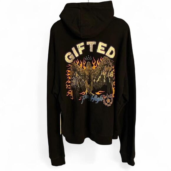 NEW Gifted LA Flying High Hoodie Black Flame Graphic 2XL NWT Streetwear - Picture 2 of 6